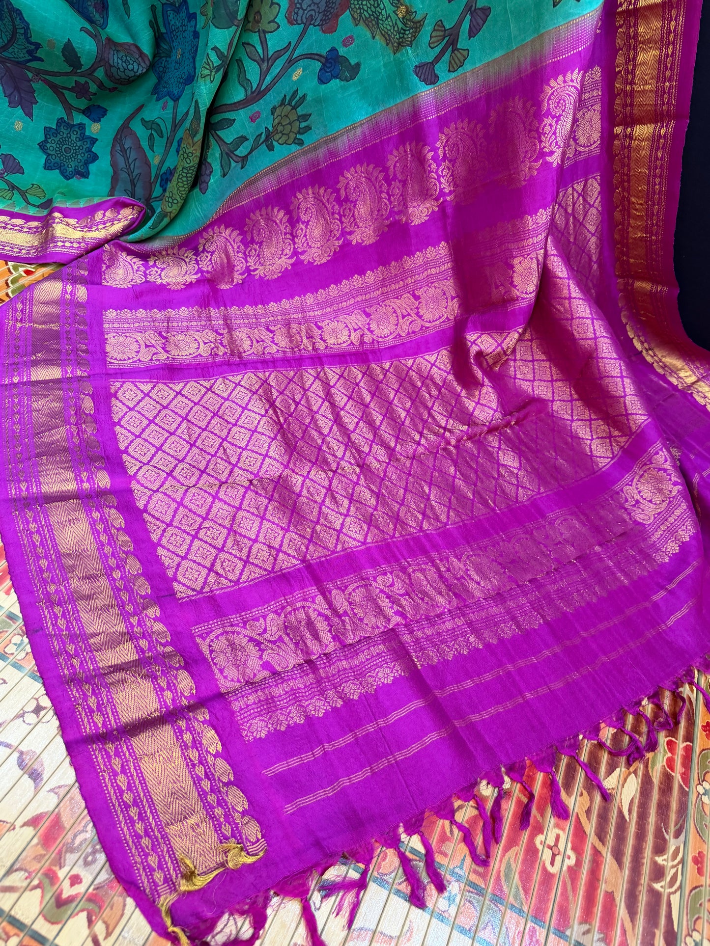 Gadwal silk penkalamkari saree