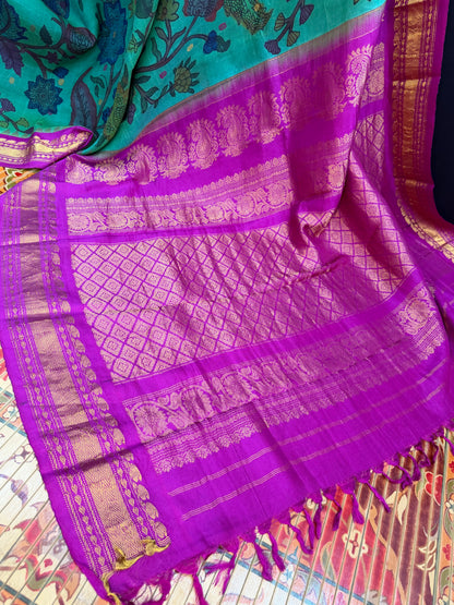 Gadwal silk penkalamkari saree