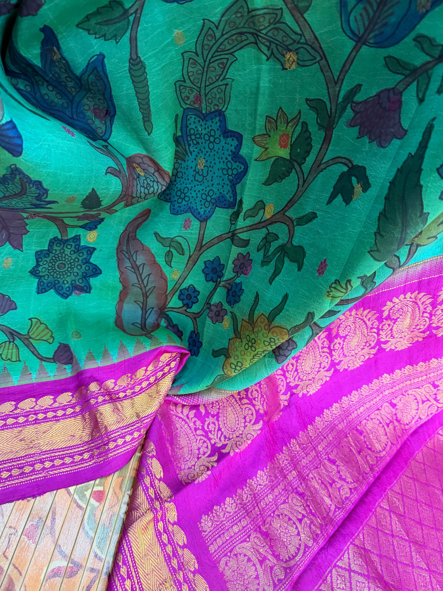 Gadwal silk penkalamkari saree