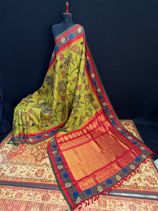 Gadwal silk penkalamkari saree