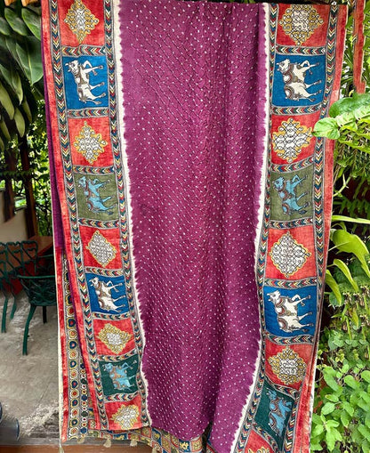 Fusion saree of kalamkari & bandhini