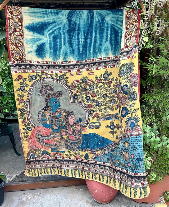 Fusion saree of kalamkari & shibori