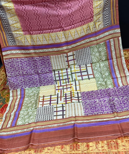 Pure silk tussar with  hand block printed sarees