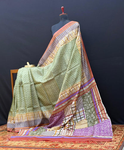 Pure silk tussar with  hand block printed sarees