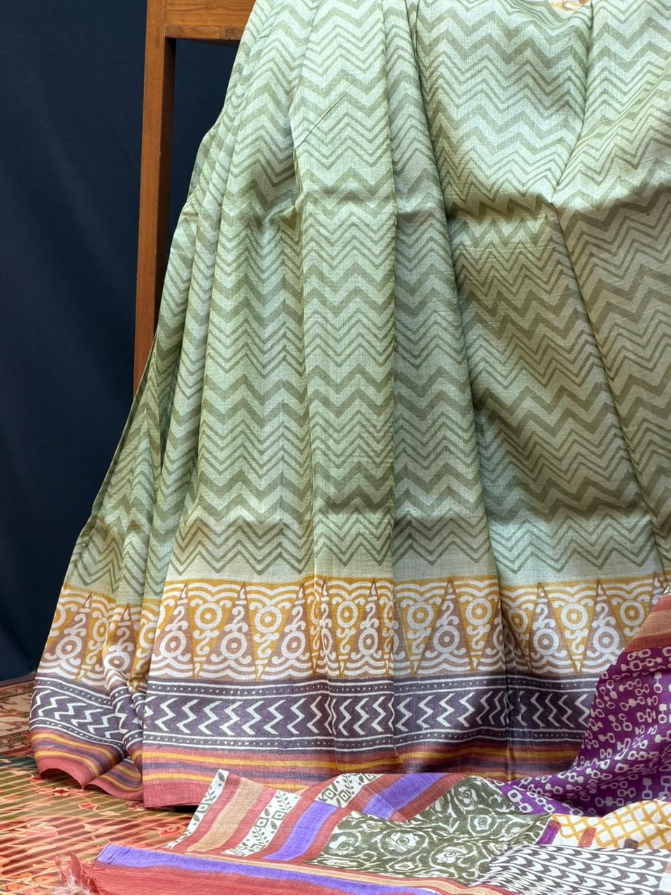 Pure silk tussar with  hand block printed sarees