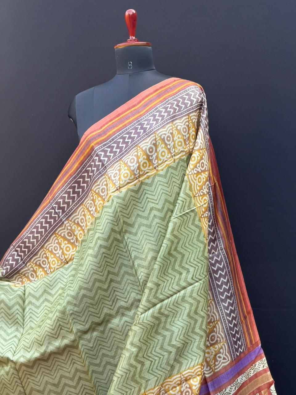Pure silk tussar with  hand block printed sarees