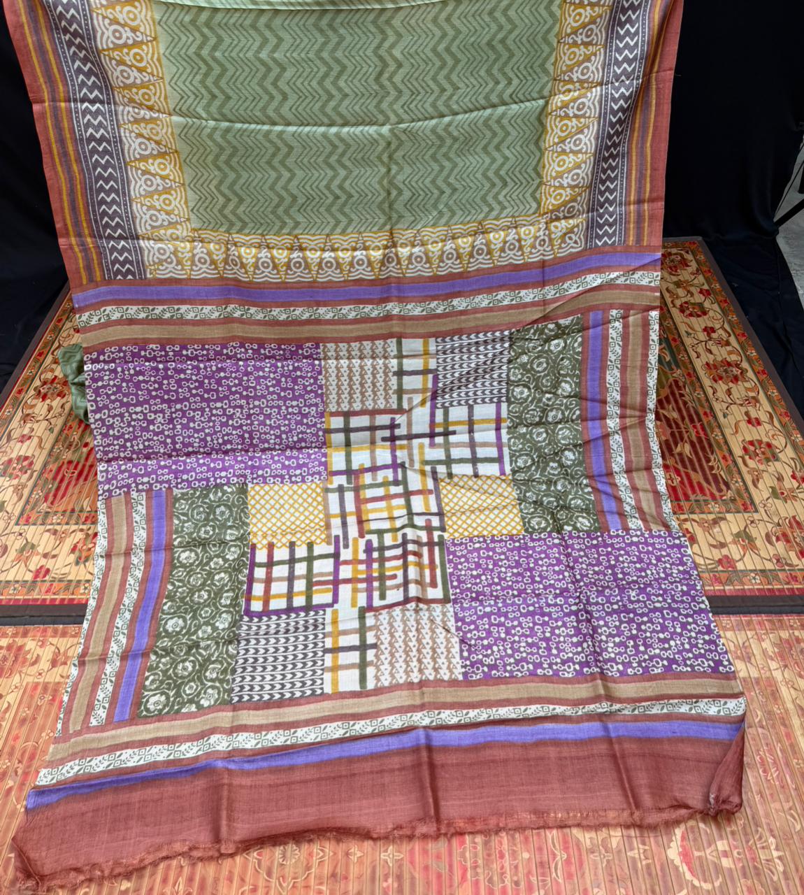 Pure silk tussar with  hand block printed sarees
