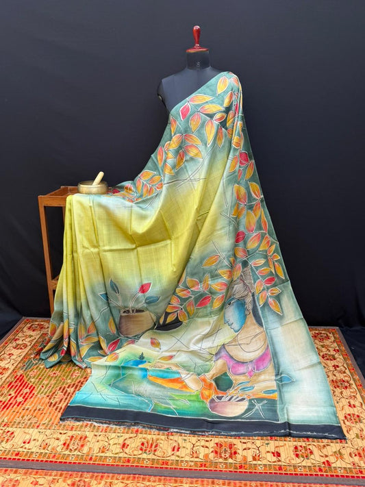Pure silk tussar with hand painted sarees