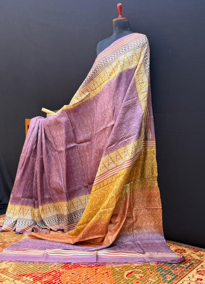 Pure silk tussar with  hand block printed sarees