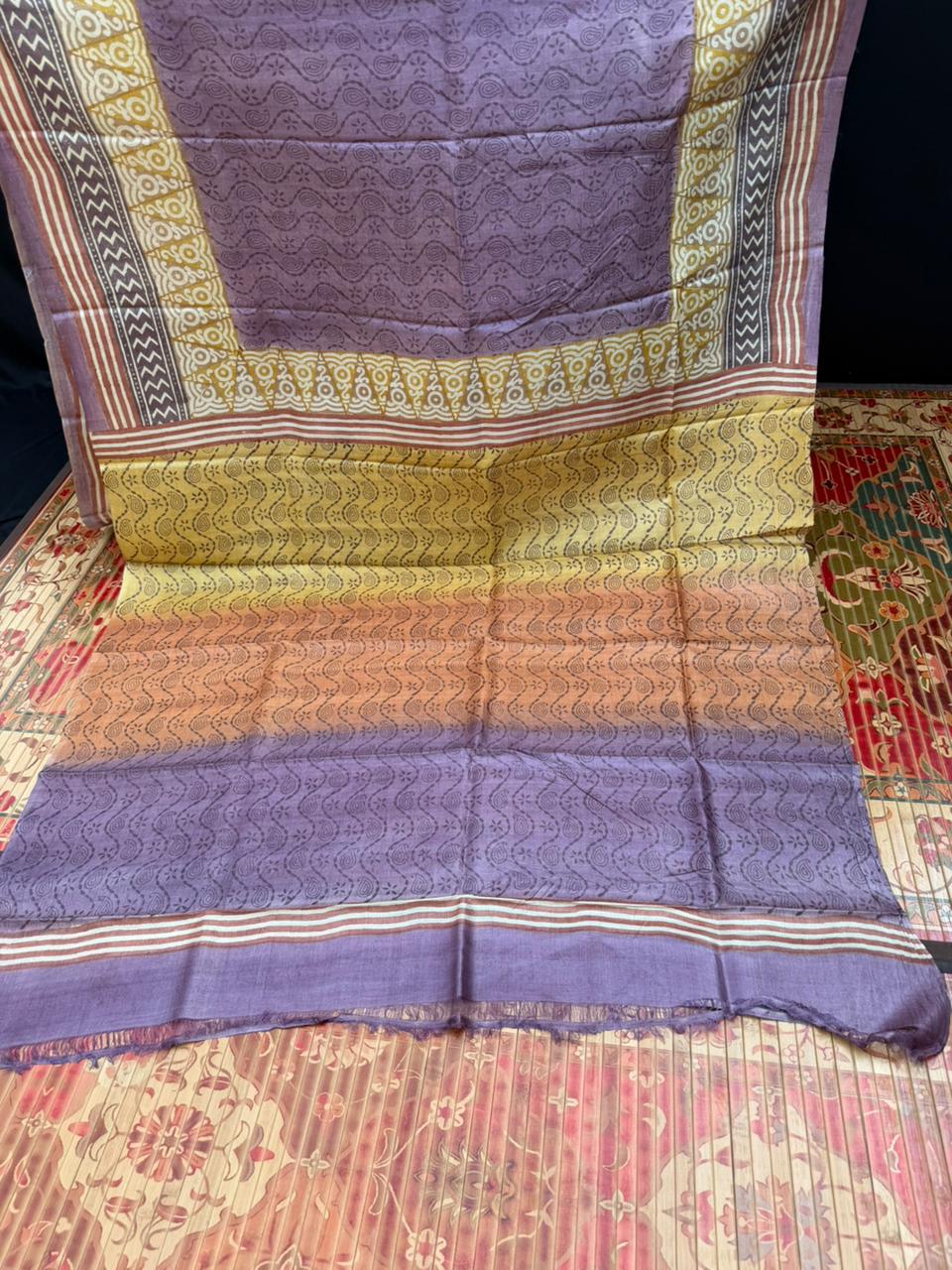 Pure silk tussar with  hand block printed sarees